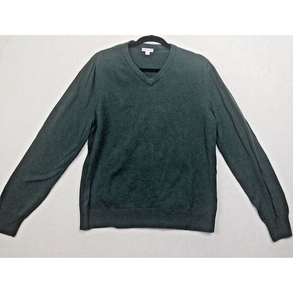 Merona Pullover V-neck forest green Sweater Men’s L cotton blend tight knit - Picture 1 of 12